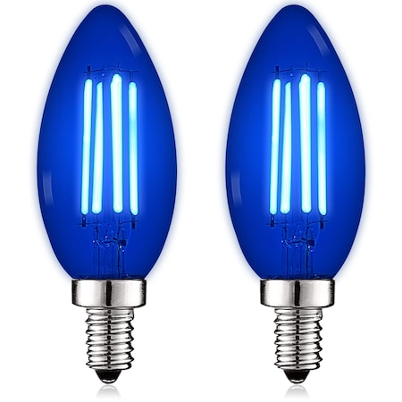 Luxrite B11 LED Blue Light Bulbs 4.5W 40W Equivalent Colored Glass E12 Candelabra Base, 2PK LR21743-2PK